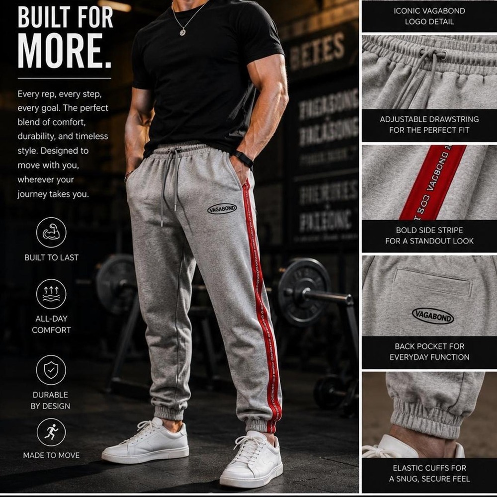 Vagabond Gray Joggers Red Side Stripe Sweatpants Size M